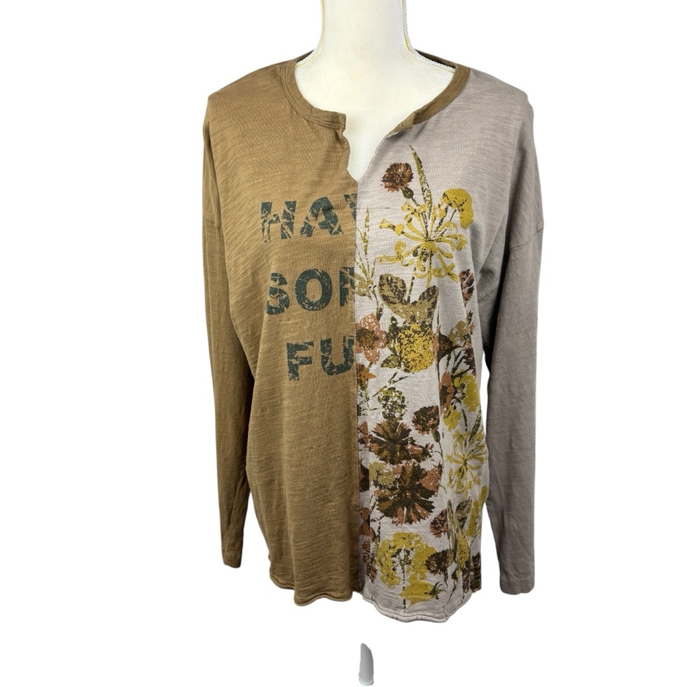 Cotton Bleu floral top size Large fairy y2k fall colorblock back to school